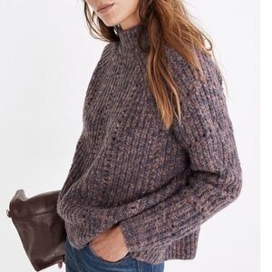 Madewell Pointelle Mockneck Pullover Chunky
Sweater Boxy Wool Blend Knit Size M
